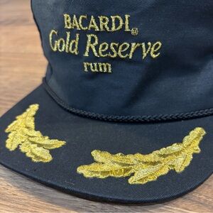 VINTAGE Bacardi Reserve Rum Embroidered Hat Captains Snapback Black Gold Leaf
